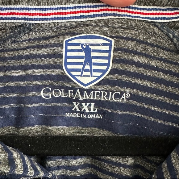 Size XXL Golf America Blue and Grey Stripe Performance Polo Golf Shirt - Picture 4 of 4